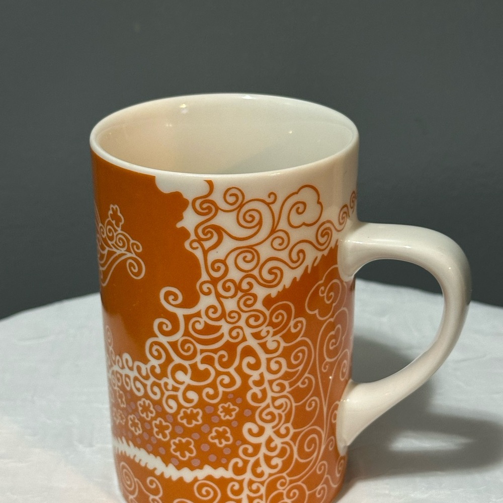 2005 Starbucks Orange and White Henna Swirl Patterned Mug